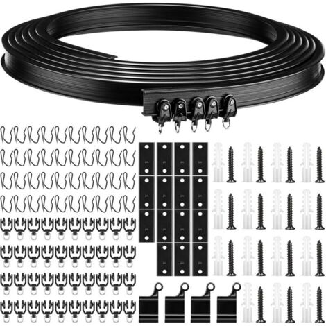 Flexible und faltbare gebogene Duschvorhangstange mit Vorhangschienensystem für Wohnmobile, Bettvorhänge, Raumteiler (schwarz, 5 m)