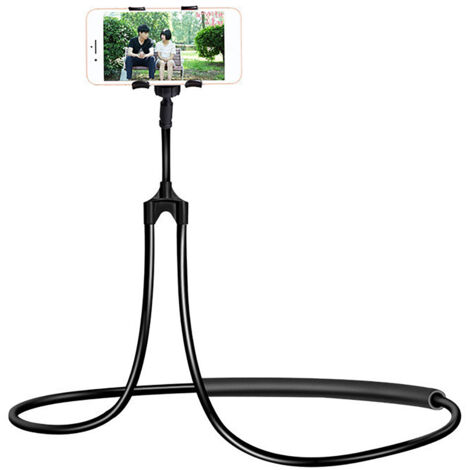 Flexibler Handyhalter für den Nacken, multifunktionaler 31 cm Handyhalter aus schwarzem PP/Stahl für Bett, Sofa, Auto