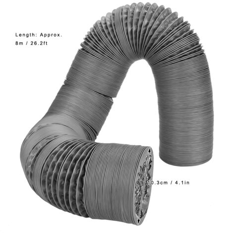 Flexibler, PVC-beschichteter, aluminiumausgekleideter Abluftschlauch, 8 m x Ø 10,3 cm, hohe Beständigkeit, Temperaturen -30 °C bis 140 °C, für Küchenstaubsauger und zentrale Lüftungsanlagen.