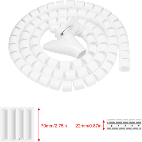Flexibler Spiralkabelschutzschlauch – Weißer Kabelorganizer 1,5 m x 22 mm – Kabelschutz und Kabelorganizer