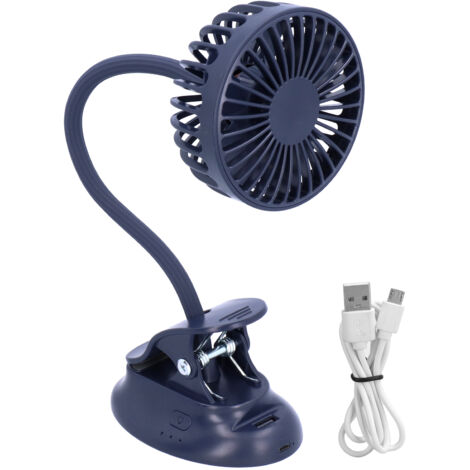 Flexibler USB-Tischventilator mit Clip, verstellbarem Winkel, ideal für Zuhause, Studentenwohnheim, Schule und im Freien, dunkelblaue Farbe.