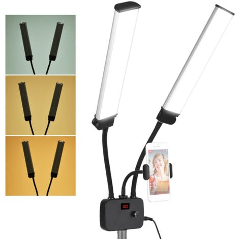 DECDEAL Flexibles LED-Fülllicht mit zwei Armen, zweifarbig, dimmbar, Beauty-LED-Videoleuchten 3200K-4500K-5600K, 3 Beleuchtungsmodi 45W mit Telefonhalter