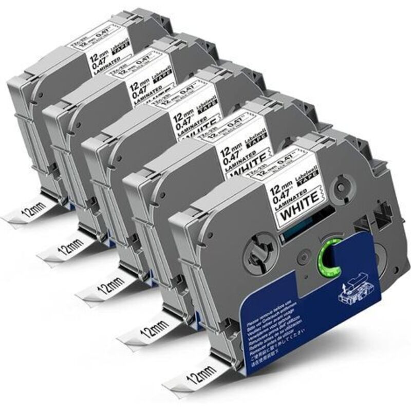 5x 12mm x 8m Noir sur Blanc Compatible Ruban Remplacement pour Brother P-touch Tz Tze-231 Tze231 TZc pour étiqueteuse PT-D200 PT-D400 PT-P710BT