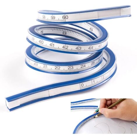 BEIJIYI Flexibles PVC + Metall-Lineal, 60 cm, biegbares Kurvenlineal, deutlich flexibles Kurvenlineal, zweifach tragbar, für Büro, Schule, Studio, technisches Zeichnen, Kleidung, Tischlerei – Blau