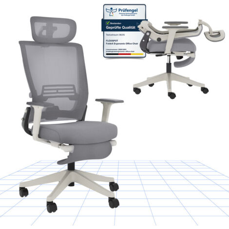 FlexiSpot Chaise de Bureau Ergonomique avec Repose-Pieds, Gris