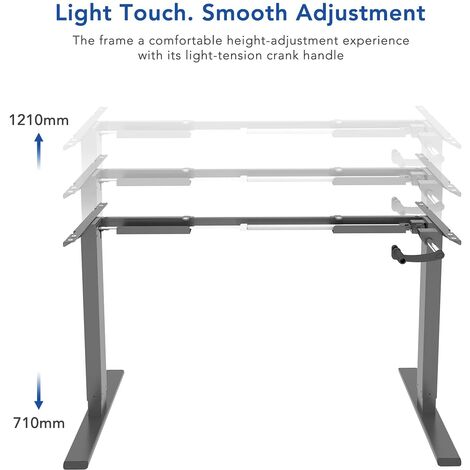 FlexiSpot Crank Height Adjustable Standing Desk Office Workstation Frame Only Standing Desk Leg with 70kg load capacity (Black)
