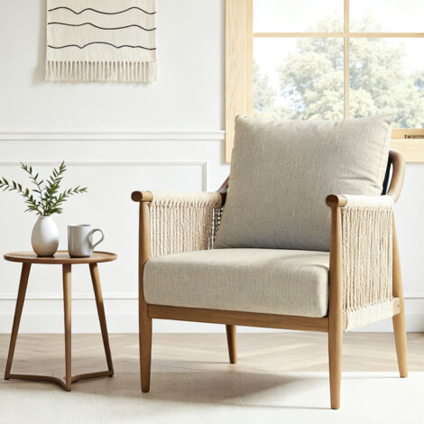 FlexiSpot Fauteuil en Rotin Tressé à la Main avec Coussin, Beige
