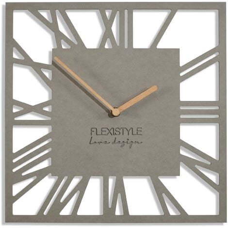 NONE FLEXISTYLE Orologio da parete senza ticchettio, moderno LOFT Piccolo Square, 30 cm, soggiorno, bagno (grigio)