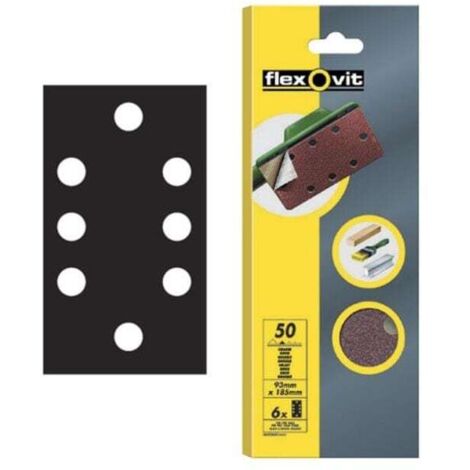 Flexovit 63642526342 1/3 Sanding Sheets Quick-Release Coarse 50 Grit (Pack 6) FLV26342