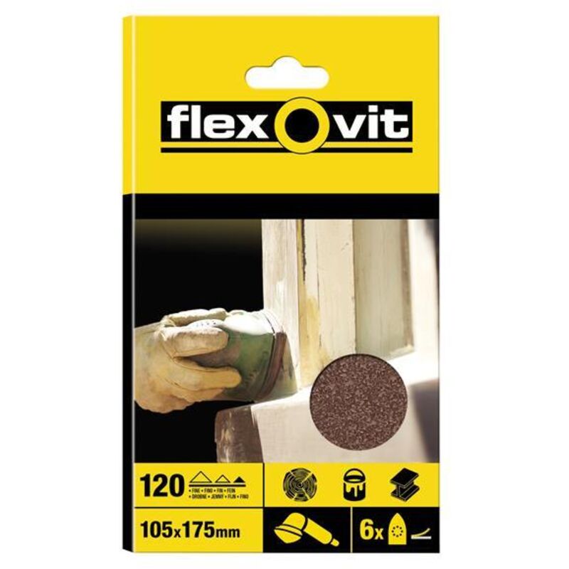 Flexovit - Detail Hook & Loop Sanding Sheets 105x175mm Fine 120G (Pack 6) FLV26405