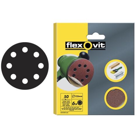 Flexovit 78072764759 Hook & Loop Sanding Disc 125mm Coarse 50G (Pack 6) FLV64759