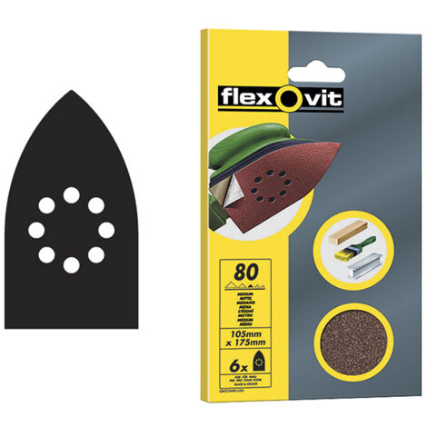 Flexovit Detail Hook & Loop Sanding Sheets 105x175mm Coarse 50G (Pack 6) FLV26402