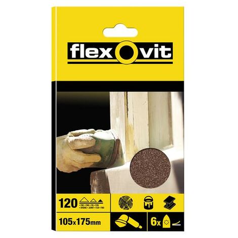 Flexovit Detail Hook & Loop Sanding Sheets 105x175mm Fine 120G (Pack 6) FLV26405