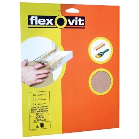 FLEXOVIT - Papier de verre assortis x4 sur carte Flexovit