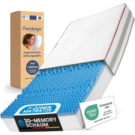 ARENSBERGER 160x200 cm mit 3D Memory Foam - 7 Zonen 25cm Höhe H4, H3, H2 Misch-Härtegrad - Wendbare Kaltschaummatratze mit optimaler Druckentlastung