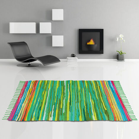Flickenteppich handgewebter Teppich aus Baumwolle, stylischer und strapazierfähiger Fleckerlteppich in vielen verschiedenen modischen Ausführungen erhältlich (50 x 80cm / grün - dunkelgrün)