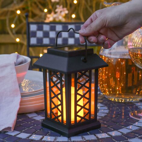 Flickering Flameless LED Candle Lantern 17.5cm Solar Power  Hanging Outdoor Garden Patio Table Decoration