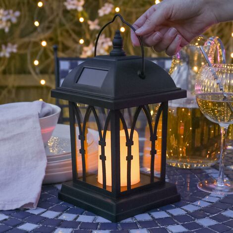 Flickering Flameless LED Candle Lantern 27cm Solar Power | Hanging Outdoor Garden Patio Table Decoration