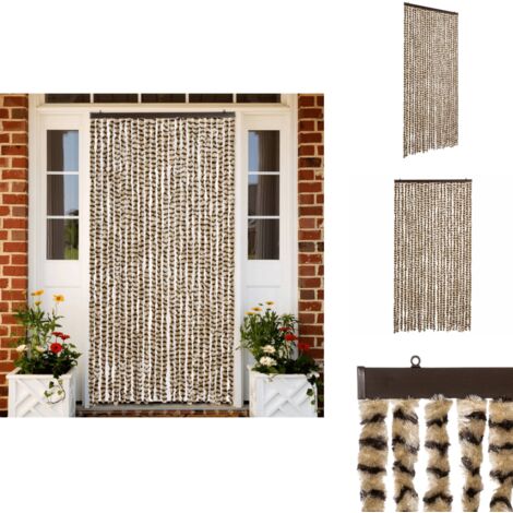 Fliegenvorhang Beige und Braun 100x200 cm Chenille - Fliegenvorhang - Insektenschutz - Türvorhang - Sommergarten - Balkon