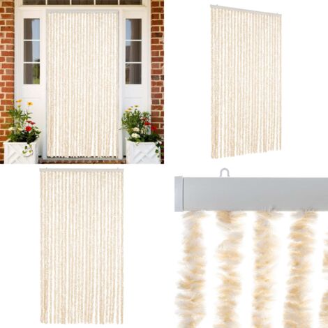 Fliegenvorhang Beige und Weiß 100x230 cm Chenille - Fliegenvorhang - Insektenschutz - Türvorhang - Sommergarten - Balkon - Home & Living