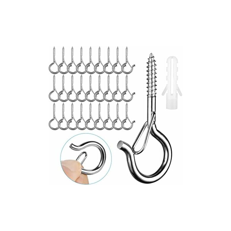 Crochets à Visser, 28Pcs Q-Hanger Piton à Visser, Crochets à Vis Crochet de Plafond avec Boucle de Sécurité pour Plantes Suspendues, Carillons