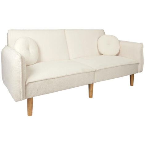 FLIP - Canapé Convertible Bois d'Eucalyptus Tissu Blanc