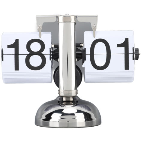 Flip Clock Large Number Battery Powered 304 Stainless Steel Tabletop Retro Flip Clock for Home Office 24 Hours White Page