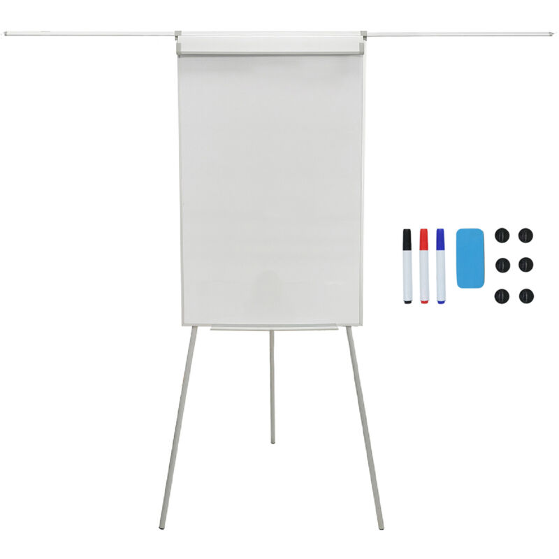 Relaxdays Flipchart Whiteboard, Magnetisch, Höhenverstellbar, Dreibein, Stifte-ablage, Alu-rahmen, Hxb, 100x70 Cm, Weiß