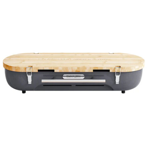 Flipgrill BBQ-Grill mit Schneidebrett/Servierplatte und Wendegrillrost 60 x 20 x 12 cm  - Tragbarer Holzkohlegrill  Grau