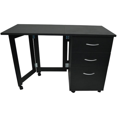 main image of "FLIPP - 3 Drawer Folding Office Storage Filing Desk / Workstation - Black"