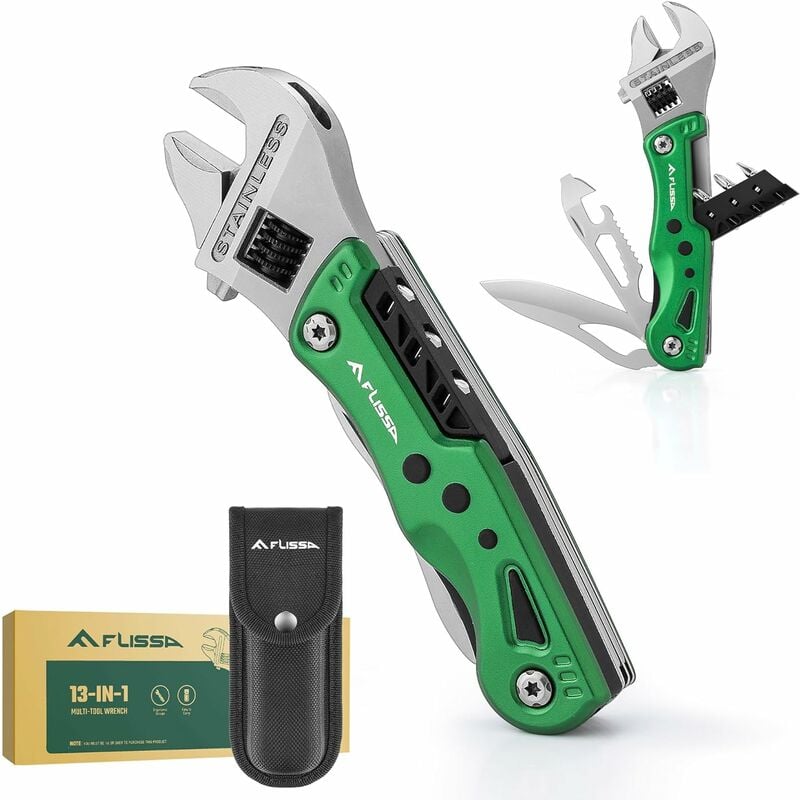 FLISSA Clé Multioutils, Clé à Molette Multifonction 13 en 1 avec Sac, Outil Multifonction en Acier Inoxydable, Multitool Couteau, pour Extérieur,