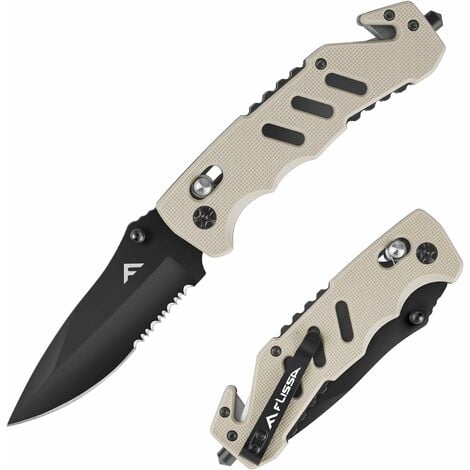 FLISSA Couteau Pliant de Poche en Acier Inoxydable, Couteau Multifonction avec Brise-vitre et Coupe-corde pour Chasse, Survie, Camping, Randonnée