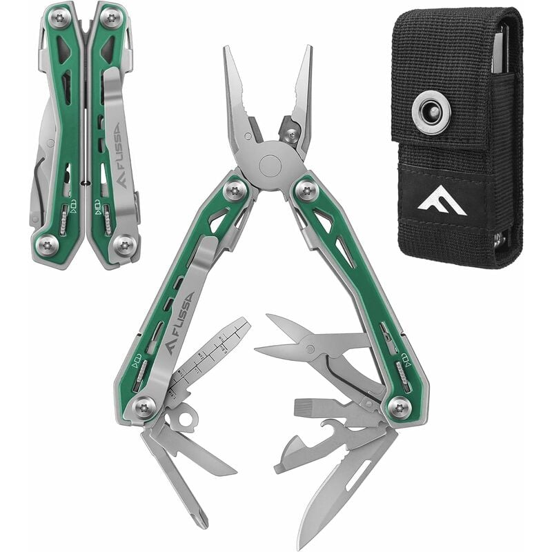 Flissa - Pince Multifonction en Acier Inoxydable 16 en 1 avec Verrou de Sécurité, Couteau Multifonction avec Etui Pince Règle Tournevis Lime pour