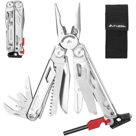 FLISSA Pince Multifonction en Acier Inoxydable 19 en 1, Couteau Multifonction avec Structure Autoverrouillée, Multitool Parfait pour Extérieur, Camping, Randonnée, Réparation Simple, Argent