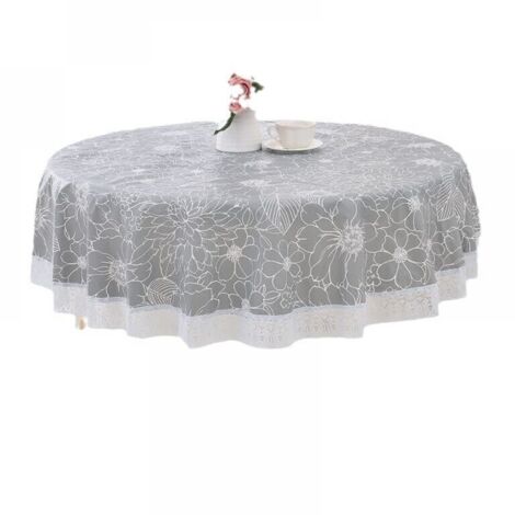 FLITI 1 Stück runde graue Wachstuch-Tischdecke aus PVC mit floralem Spitzenmuster, wasserdicht, schmutzabweisend, runde Linoleum-Tischdecke für Restaurant, Garten, Bar, Party, 180 cm