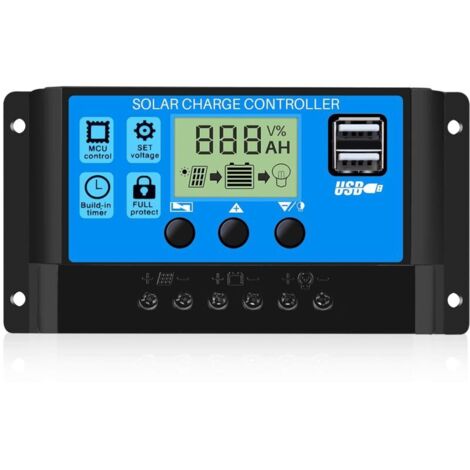 FLITI 20A 12V/24V Smart Solarpanel-Laderegler mit LCD-Display, Dual-USB-Anschluss, 5V