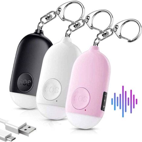 FLITI Personal Alarm for Women Self Defense Keychain Security Police Approved 130dB Rechargeable LED Flashlight Waterproof Alarm Elderly Kids 3 Pack White Black Pink