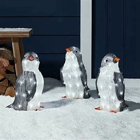 FlkwoH 3 Pack Christmas LED Light Penguin Party Decorations Lighted Penguin Outdoor Decoration Xmas Decoration L,Colorful Button