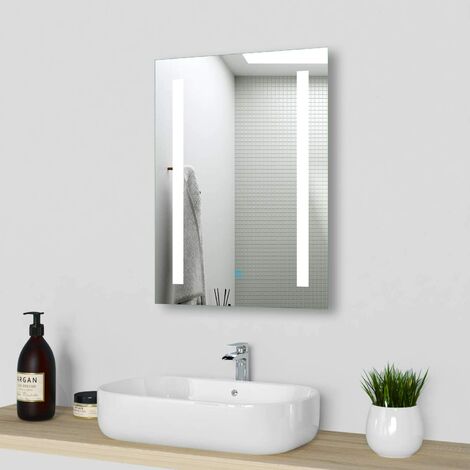FlkwoH 500 x 700 beleuchteter Badezimmer-Wandspiegel mit Demister-Pad, LED-Leuchten, IP44, Berührungssensor
