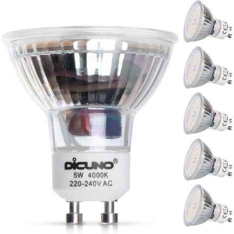 FlkwoH Ampoule LED GU10, Blanc neutre 4000K, 5W, équivalent 50W lampe halogène, 600LM, Ampoule LED Spot Culot GU10, Non-dimmable, 230V, 120° Larges Faisceaux, Lot de 6 [Classe énergétique D]