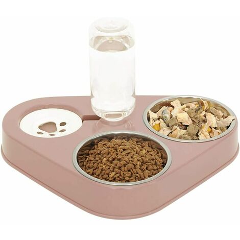 FlkwoH Double Gamelle Chat Surélevée,Bol pour Chat 3 en 1 en Acier Inoxydable Anti-Vomissements, Bol pour Animaux d'eau Automatique,Disponible pour Les Chats et Les Chiots (Rose)