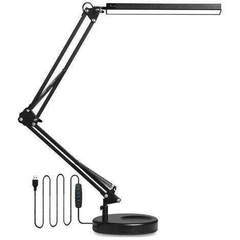 FlkwoH Lampe de bureau LED pliante avec pince - 14W - 10 niveaux de luminosité x 3 températures de couleur - USB 5V/2A inclus