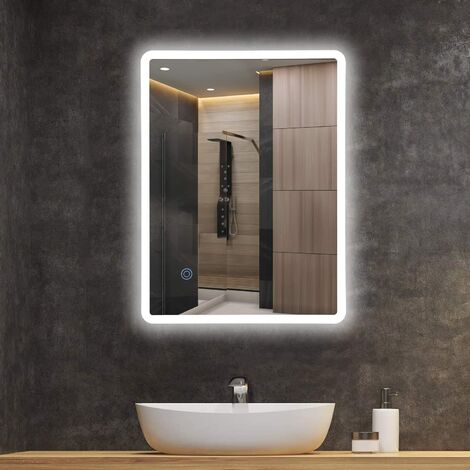 FlkwoH LED Badezimmerspiegel, Beleuchteter Wandspiegel, 5070cm, Touch, 3 in 1 Kalt/Warm/Neutralweiße Beleuchtung, CEE: A++, Dimmfunktion Wasserdicht IP44