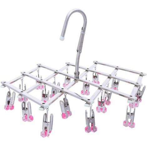 FlkwoH Stainless Steel Clothes Drying Rack,Foldable Clothes Hanger,Hanging Drying Rack,Windproof,18 Clips For Underwear Socks Gloves,Quickly Remove Clothes From The Hanger,Red(RED, 18-Pegs)