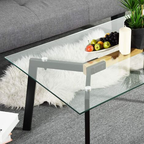 FlkwoH Table Basse en Verre, Haute Transparence, Table d'Appoint Carrée avec Cadre en métal Robuste, Facile à Nettoyer et à Assembler des Meubles Modernes Décoratifs pour Le Salon, Noir
