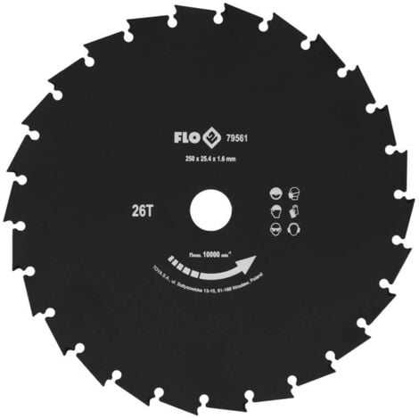 BRICOLINE Flo Hoja de arranque para desbrozadora, diámetro: 255 mm (25,5 cm), alojamiento: 25,4 mm, 26 dientes, de acero al carbono macizo, fuerte y duradero, desbrozadora, cortacésped, cortacésped, hoja de