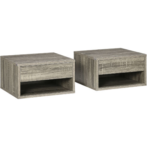 Floating Bedside Tables Set of 2, Wall Mounted Nightstand, Brown Wood-Effect