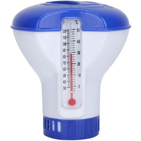 Floating dispenser with thermometer, Pool Chemical Dispenser, Floating Chlorine Tablets Dispenser Spa Chemical Dispenser for Outdoor Indoor Swimming Pools Spas Hot Tubs Fish Ponds