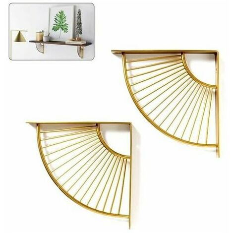 Floating Metal Gold Fan-Shaped Triangle Shelf Bracket,Set of 2 Hanging Shelving Wall Corner Bracket (20cm/7.9in)