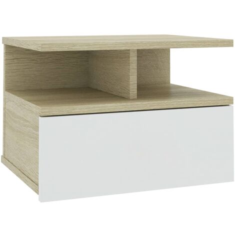 Floating Nightstand White and Sonoma Oak 40x31x27cm Chipboard